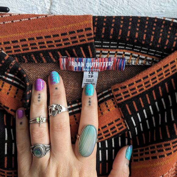 Urban Outfitters Retro Highwaist Flares Rust Earthtone Psychedelic Striped Pants - Picture 2 of 6